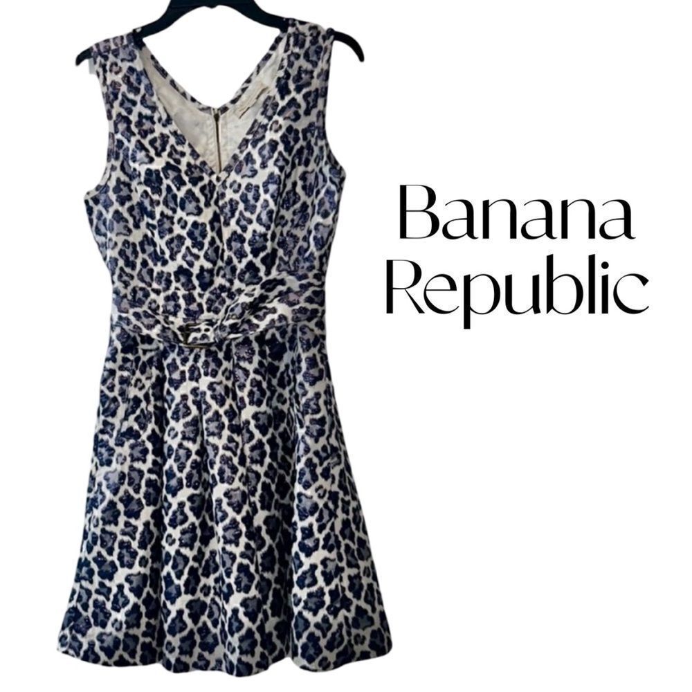Banana Republic Blue and White Leopard Print Dress